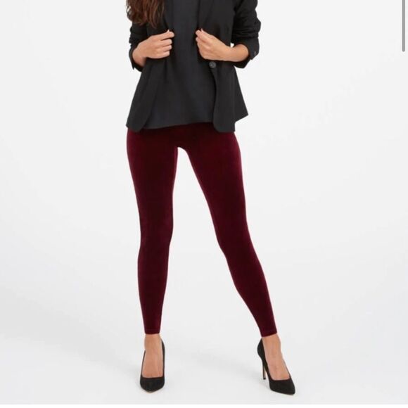 NWT Spanx Velvet Leggings Rich Burgundy size XS - Picture 2 of 14